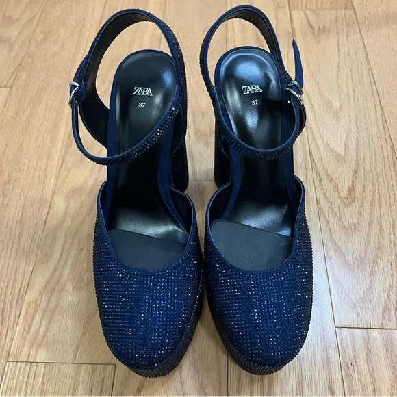 Zara Blue Rhinestone Platform Heels - Picture 4 of 9